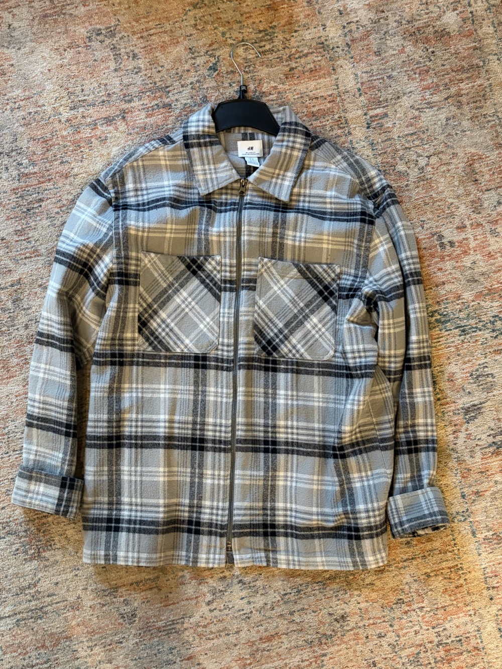 H&M Men's Plaid Button-Down Shirt Jacket - Gray, Tan, Black